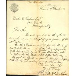 Acknowledging receipt of deposit regarding contract - R Laidlaw & Sons