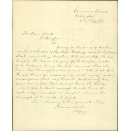 Complaint as to defective water channel in Sydney Street - Thomas Stout