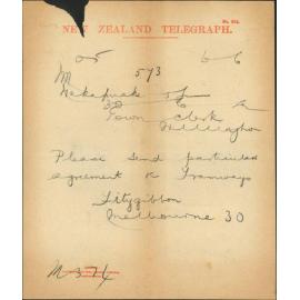 Asking for particulars regarding City Tramways - Town Clerk Melbourne
