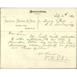 Application for tramway across the footpath - Samuel Danks & Son