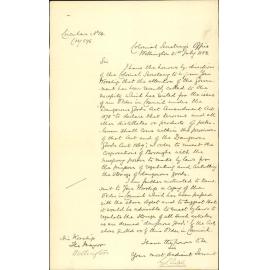 With Order in Council regarding Kerosene storage - Colonial Secretary