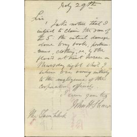 Claim for damage caused by flood - J H Shaw