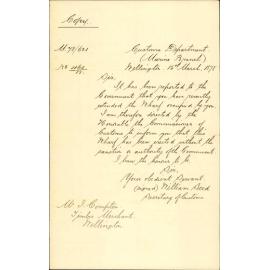 With copy of notice served on Compton - Customs Department