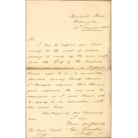 Complaint as to water from roof of Masonic Hall, Boulcott Street - George Robertson