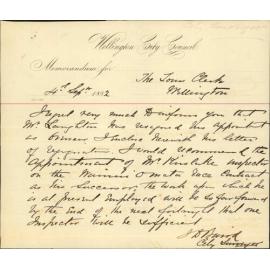 Tendering his resignation as overseer of works - J M Laughton