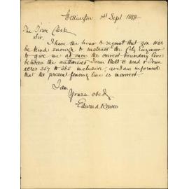Applying for correct boundary line between Town Belt and his property - Edward Reeves