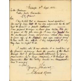 Leave of Town Belt reserve and arrears of rent, also as to road through Town Belt - Edward Reeves