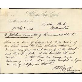 Forwarding testimonial praying for the formation of Coromandel street - J Anderson