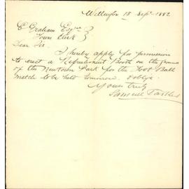 Application for lease to erect liquor booth at Newtown Park - Samuel Parkes