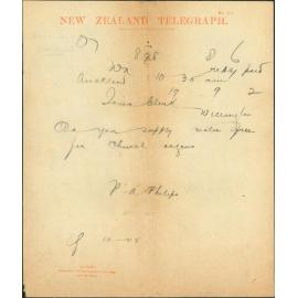 Queries regarding supply of water to church organs - Town Clerk Auckland
