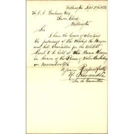 Asking the patronage of Mayor and Council to the athletic sports in Basin Reserve on 9th November - H Alexander
