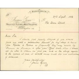 Applying for permit for taking sheep through the city by Thorndon Quay - J Gear
