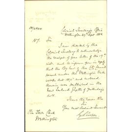 Bylaw regarding water supply to water closets regarding gazette in accordance with the act - Colonial Secretary
