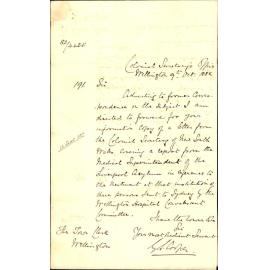 Treatment of certain convalescent patients in the Sydney Hospital - Colonial Secretary