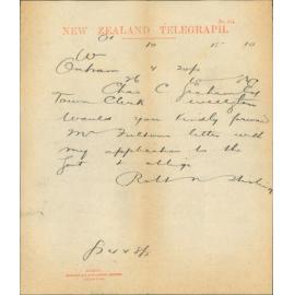 His application to be forwarded to the Colonial Secretary - Dr Sterling