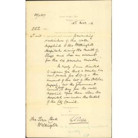 Government declining to pay for water supplied to hospital prior to taking over management - Colonial Secretary