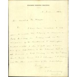 Application to the Mayor to proclaim half holiday in account of the Auckland cricket match - Cricketers Association