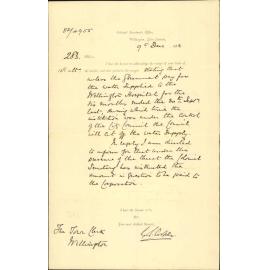 Agreeing to pay for water supplied to hospital - Colonial Secretary