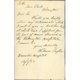 Asking for return of his testimonials - William Taylor