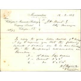 Drains across the Thorndon reclamation by the Wellington & Manawatu Railway Company Limited - City Surveyor