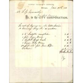 Application for remission of half cost of laying in water services - T G Macarthy