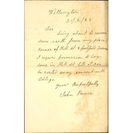 Asking to be allowed to remove earth in Hill Street - John Prince