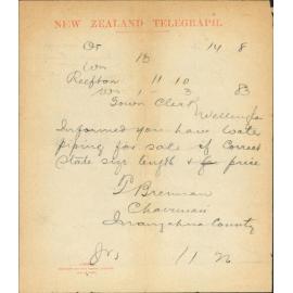 Enquiry as to water piping to dispose of - Chairman Mangahua County Council