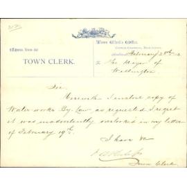 Forwarding copy of water works bylaws - Town Clerk Auckland