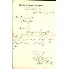 Forwarding copy of financial statements - Town Clerk, Brisbane