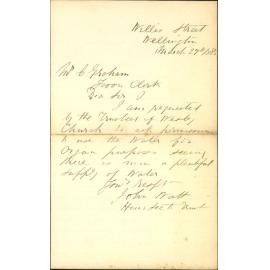 Application for water supply for organ - Wesley Church Trustees