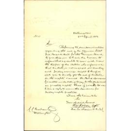 Application for use of Manners Street hall for garrison band - L W Loveday