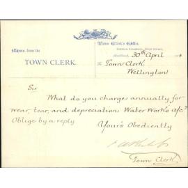 Query regarding water works account - Town Clerk Auckland