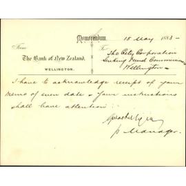 Opening account for sinking fund commissioners - Bank of New Zealand