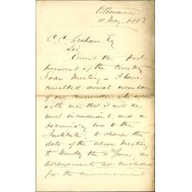 Engagement of hall for cemetery loan meeting - Athenaeum