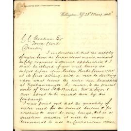 Asking for water supply at Ngauranga - Wellington Meat Export Company