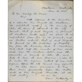 Petition for Fire Brigade in Newtown - Inhabitants, John Street vicinity