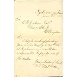 Application for water service at Ngahauranga [Ngauranga] - W J Clapham