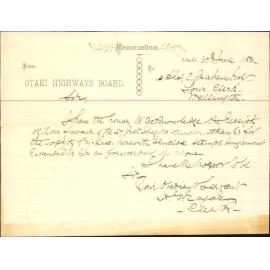 Acknowledging receipt of copy of bylaws - Otaki Highways Board