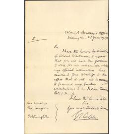 Re Indian famine relief fund contributions - Colonial Secretary