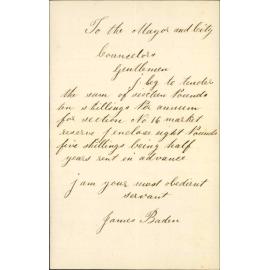 Tender for section XVI [16], Market Hall Reserve - James Baden