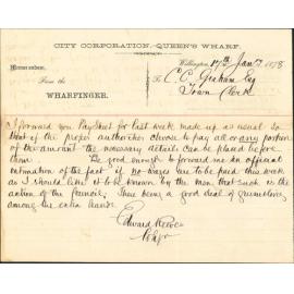 Memo from Edward Reeves, Wharfinger regarding weekly pay sheet
