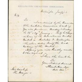 Re holidays for inter-colonial cricket match - Cricketers Association