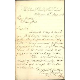 With order for payment in account of G H Baylis - Colonial Bank of New Zealand