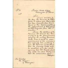 Re appointment of City Engineer (Mr Baird) postponing appointment - Undersecretary of Public Works Department