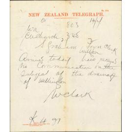 Re drainage of Wellington - W Clark