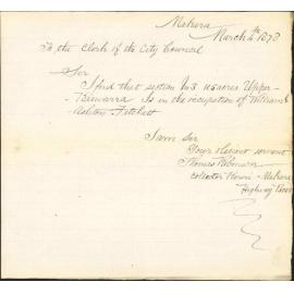 Re William Ashton Fitchett occupying section no 3, 105 acres, Upper Kaiwarra - Thomas Robinson, Karori Makara Highway Board