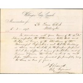 Memo to Town Clerk re inspection of Athenaeum Public Hall - J Baird, City Engineer