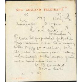 Re revenue from water supply - Town Clerk, Invercargill