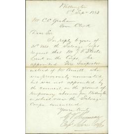 Asking that Lieutenant J T Steele might be appointed Fire Inspector - Fire Salvage Corps