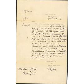 Re receipt of letter re creating a harbour board - Colonial Secretary's Office